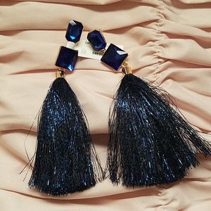 NWT NM Natasha blue shimmer tassel earrings